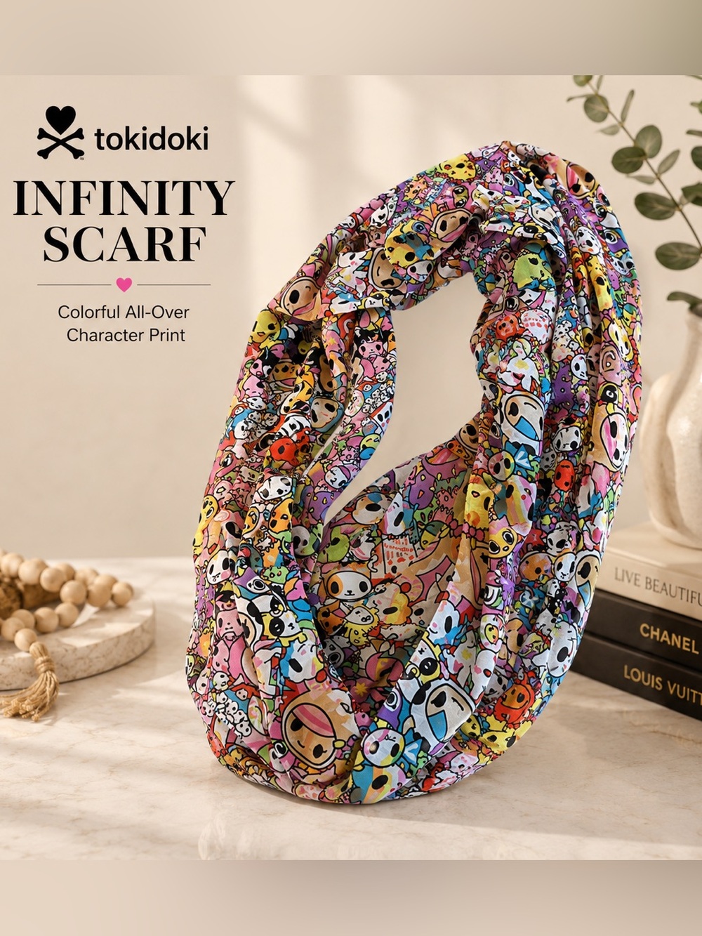 Tokidoki Infinity Scarf – Colorful All-Over Character Print EC